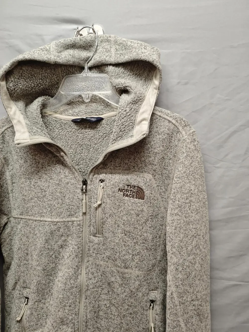 The North Face Jacket Mens Small Gray Hooded Sweater Fleece Full Zip Hiking